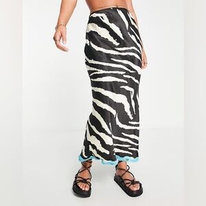 Topshop - Zebra Print Slip Skirt with Blue Lace Accent